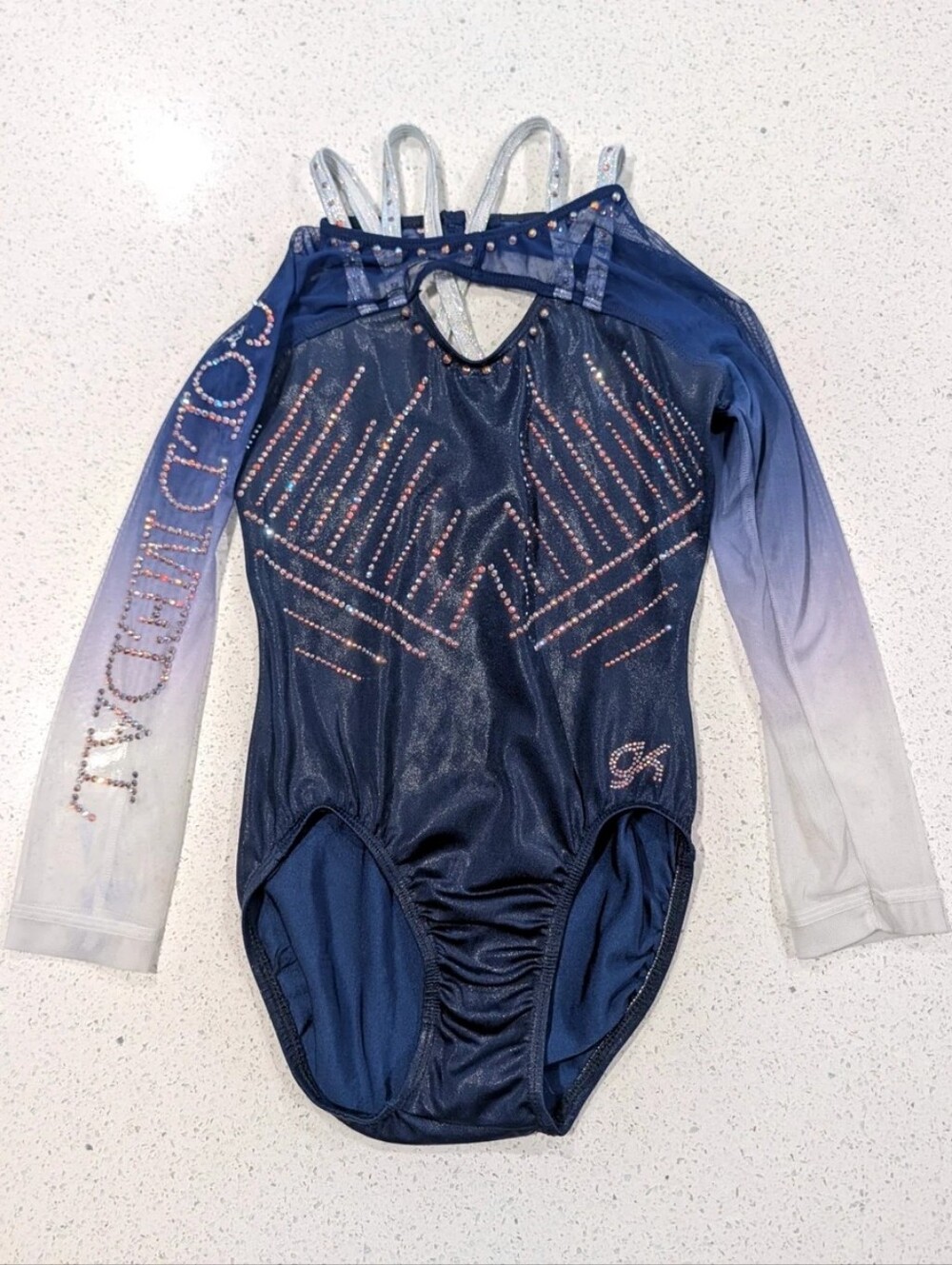 GOLD MEDAL Athlete Worn GK Elite gymnastics dance Leotard AS Small STRAPPY BACK